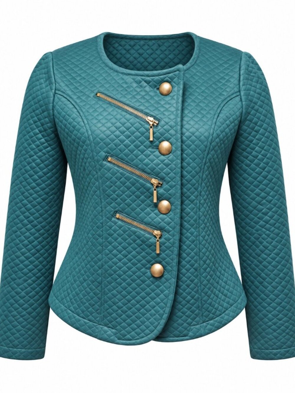 UB Emerald Luxe Quilted Jacket | Gold Accent Asymmetric Blazer